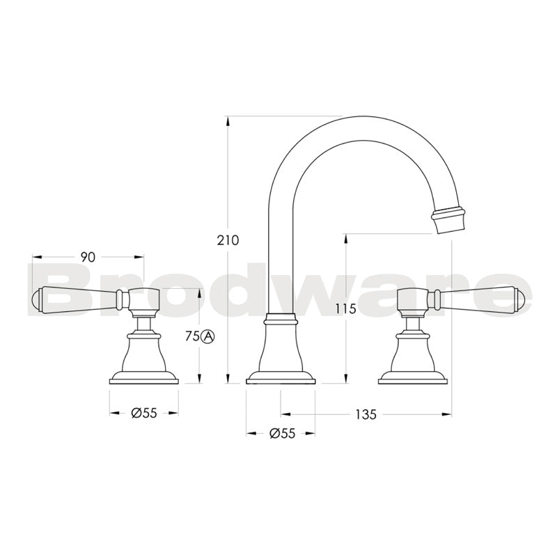Brodware Neu England Basin Set Swivel Spout - Metal Levers Specification