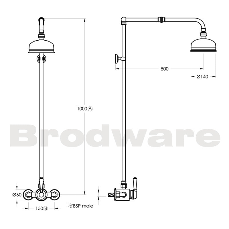 Brodware Winslow Lever Exposed Shower Set - White Porcelain Specification