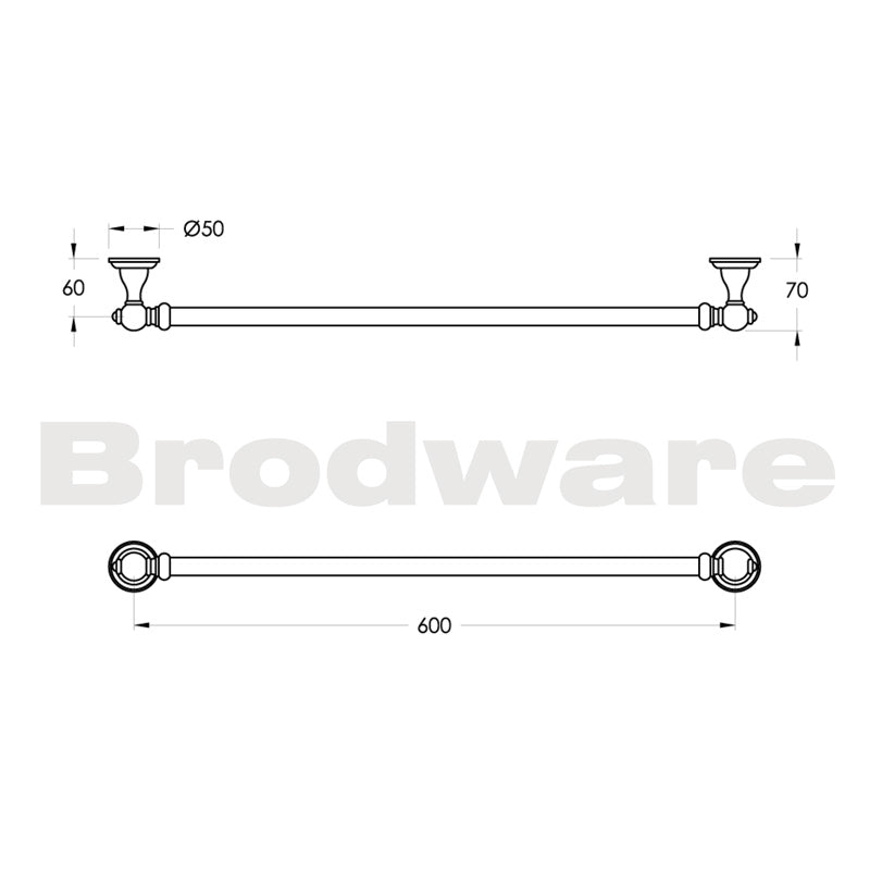 Brodware Winslow Single Towel Rail 600mm Specification