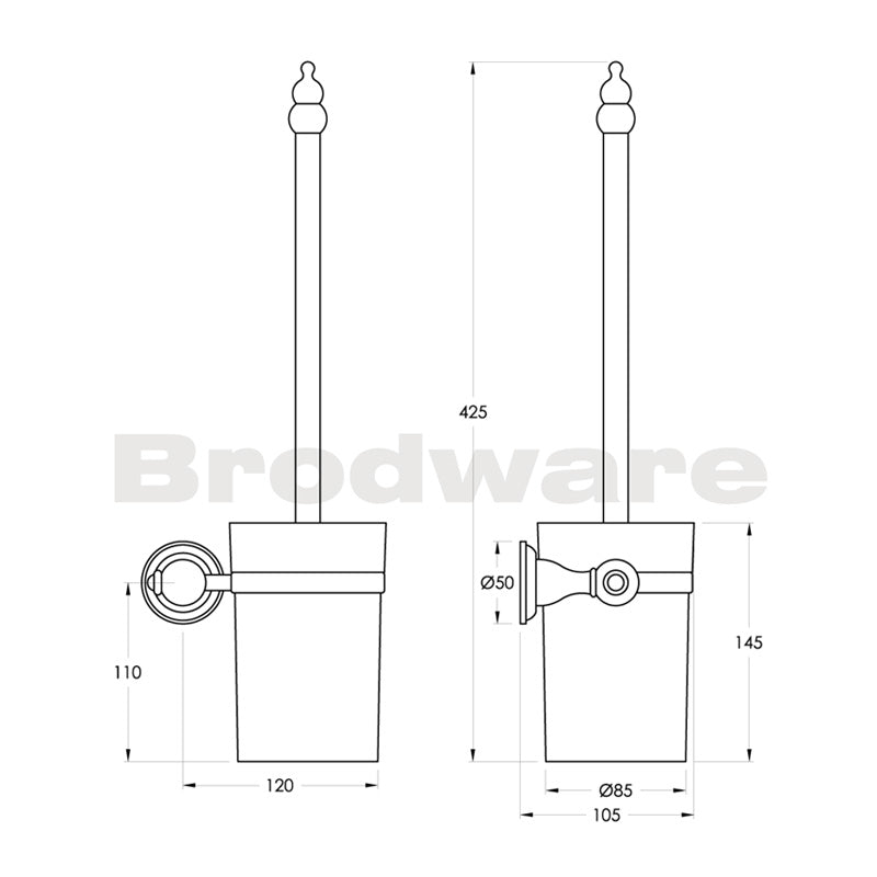 Brodware Winslow Toilet Brush Wall Mounted Specification