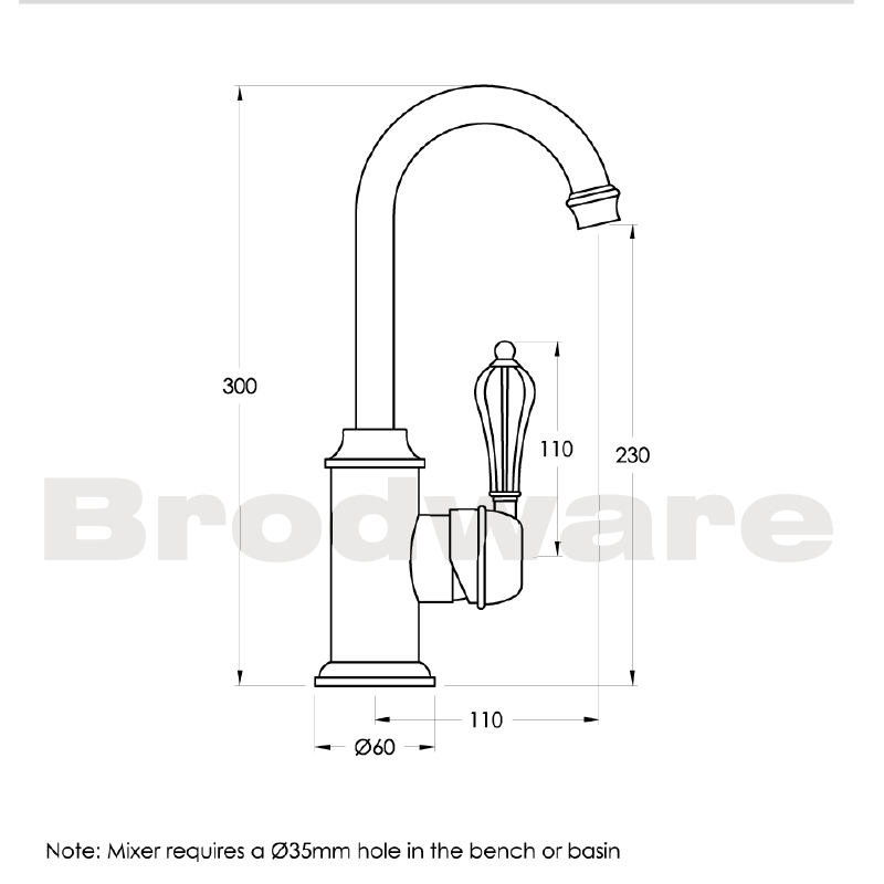 Brodware Paris Basin Mixer with Curved Swivel Spout