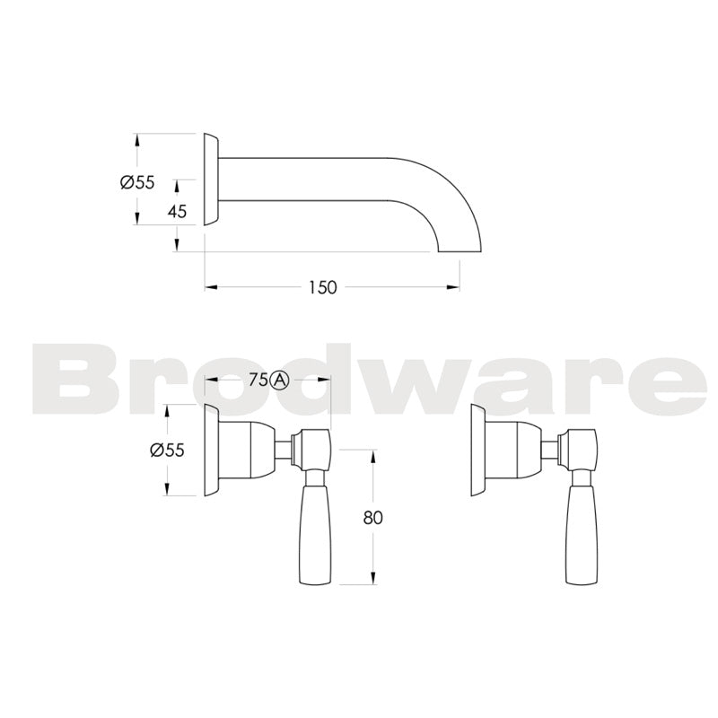 Brodware Manhattan Wall Set 150mm Spout Specification