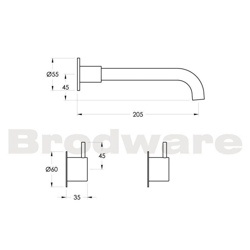 The Minim 3 Piece Wall Set with 200mm Spout Spec