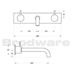 The Brodware Minim 3 Piece Wall Set - 200mm Spout on Chrome Plate Spec