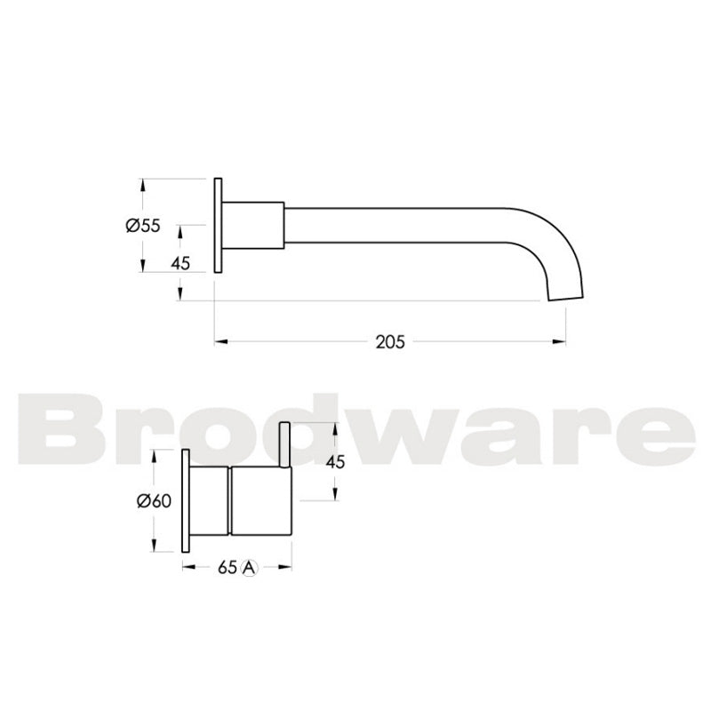 The Brodware Minim 2 Piece Wall Set with 200mm Spout - Chrome Spec