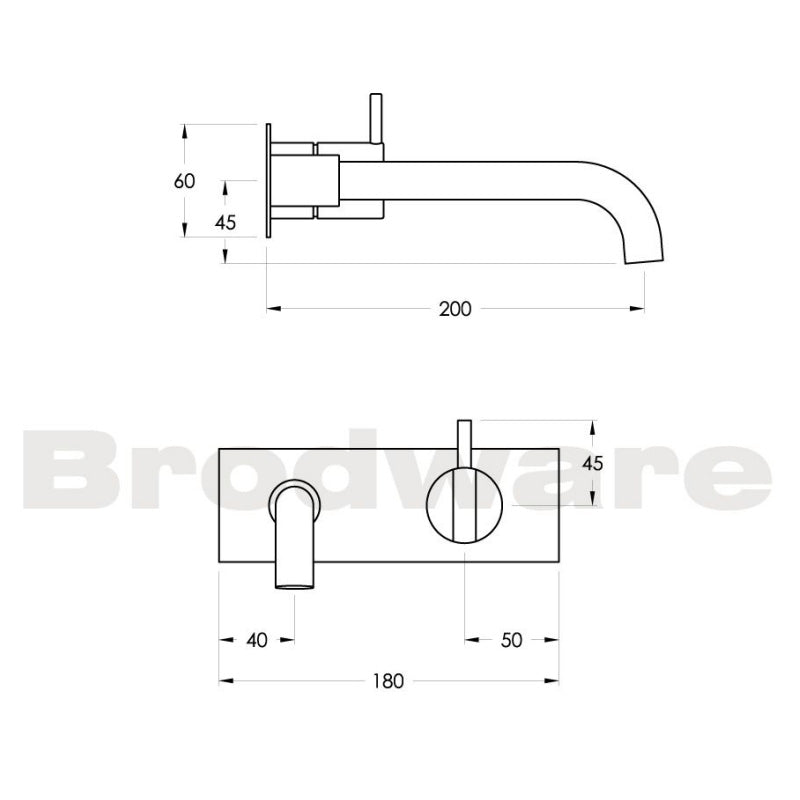 Brodware Minim 2 Piece Wall Set with 200mm Spout on Chrome Plate Spec