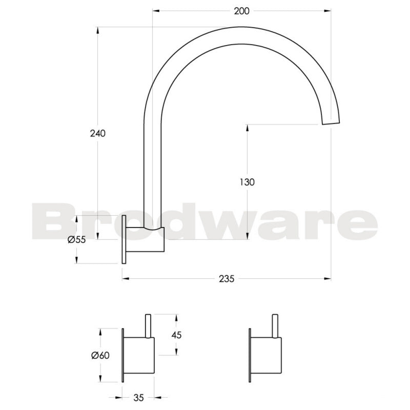 The Brodware Minim Swivel Spout Wall set Spec