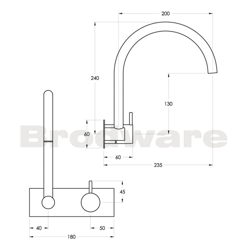 Brodware Minim 2 Piece Wall Set with Chrome Plate Spec
