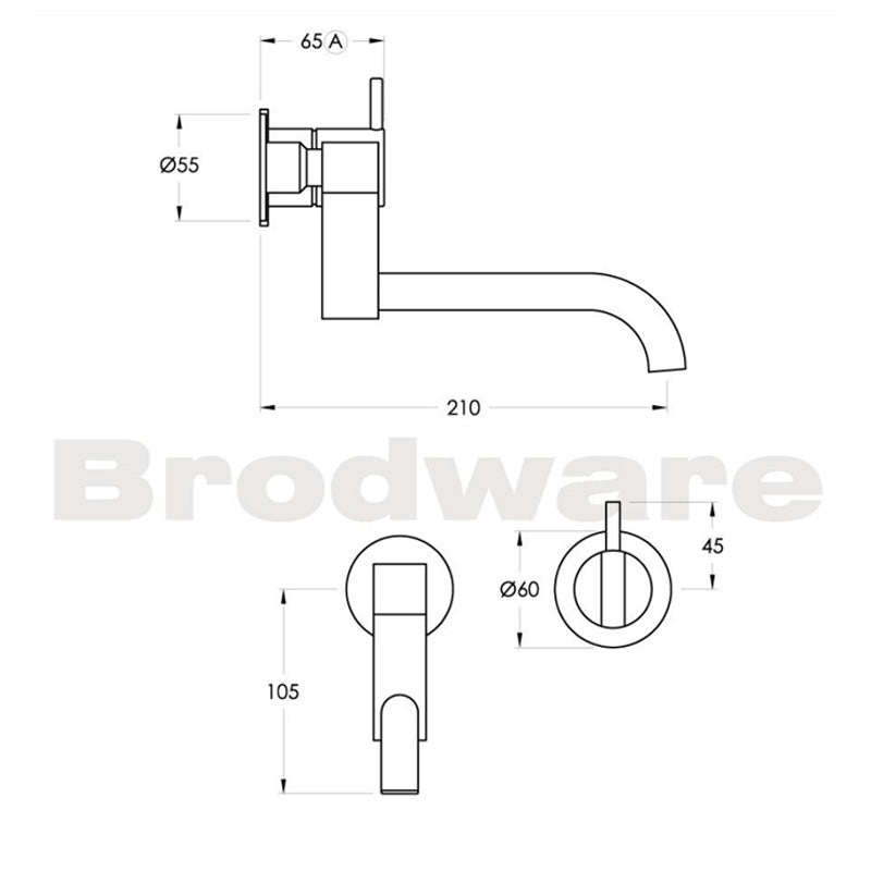 Brodware Minim 210mm Swivel Spout Wall Set Spec