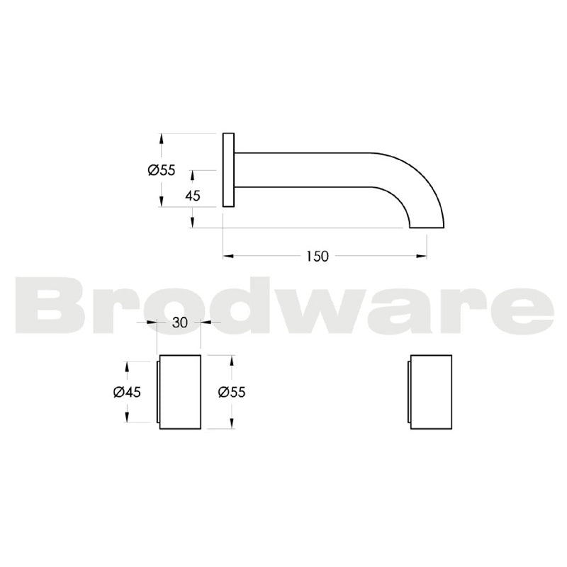 Brodware Halo Wall Set 150mm Spout Specification