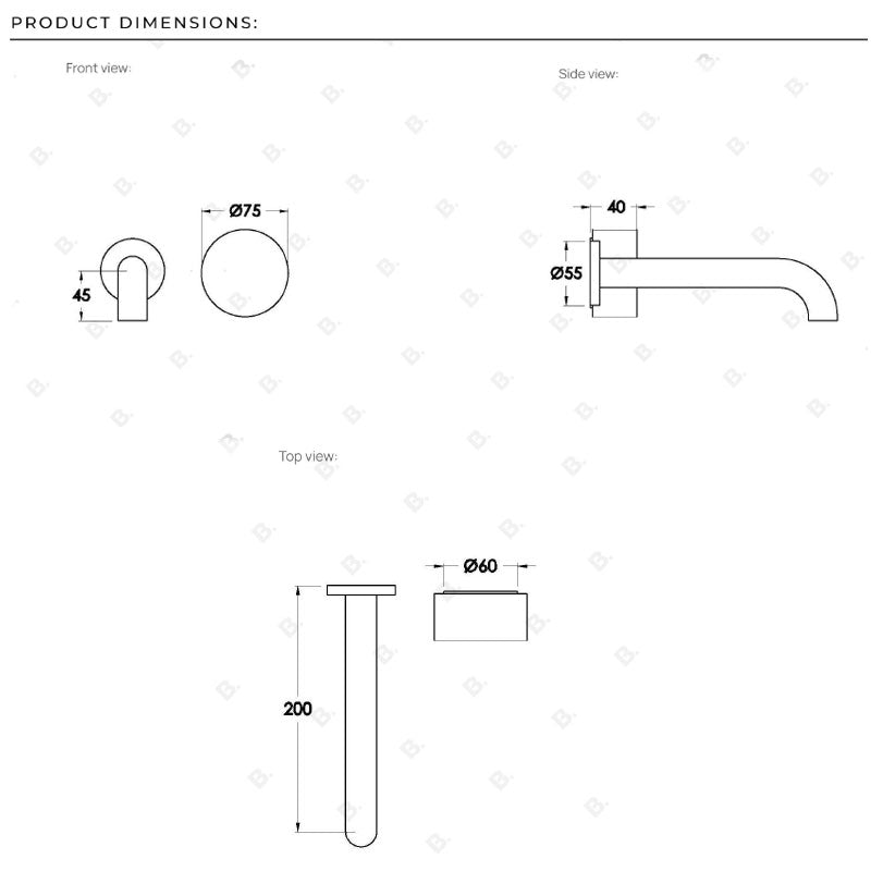 Brodware Halo Marble Wall Set with 200mm Spout & Progressive Mixer Specifications