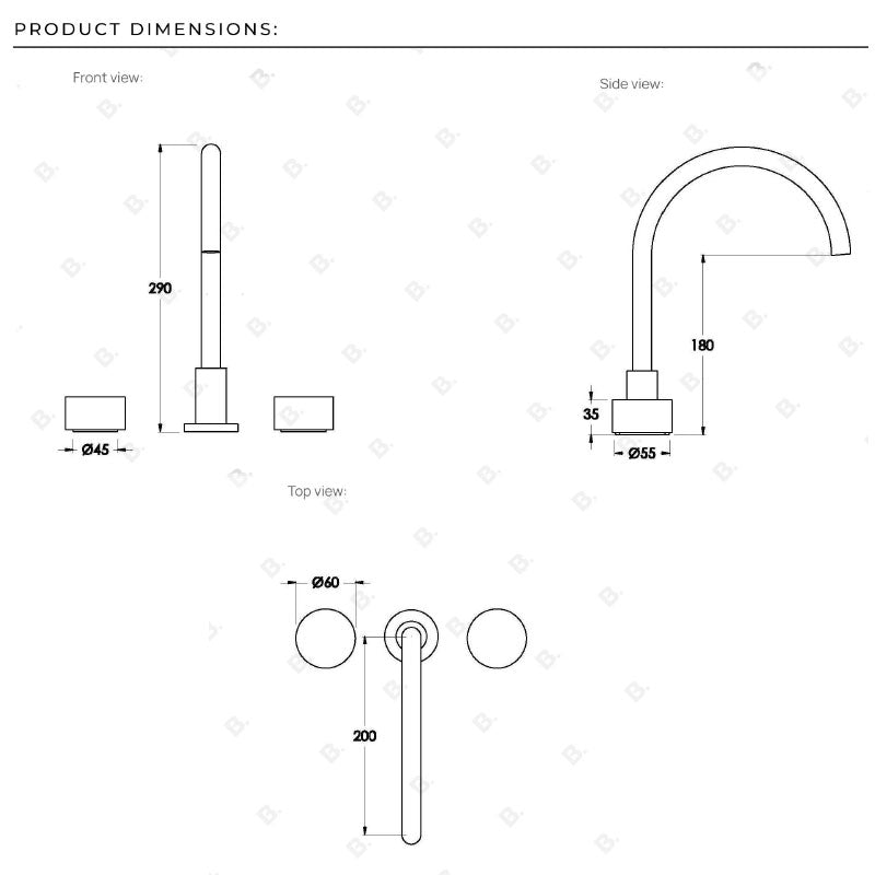 Brodware Halo Marble Bath Set with Swivel Spout Specifications 
