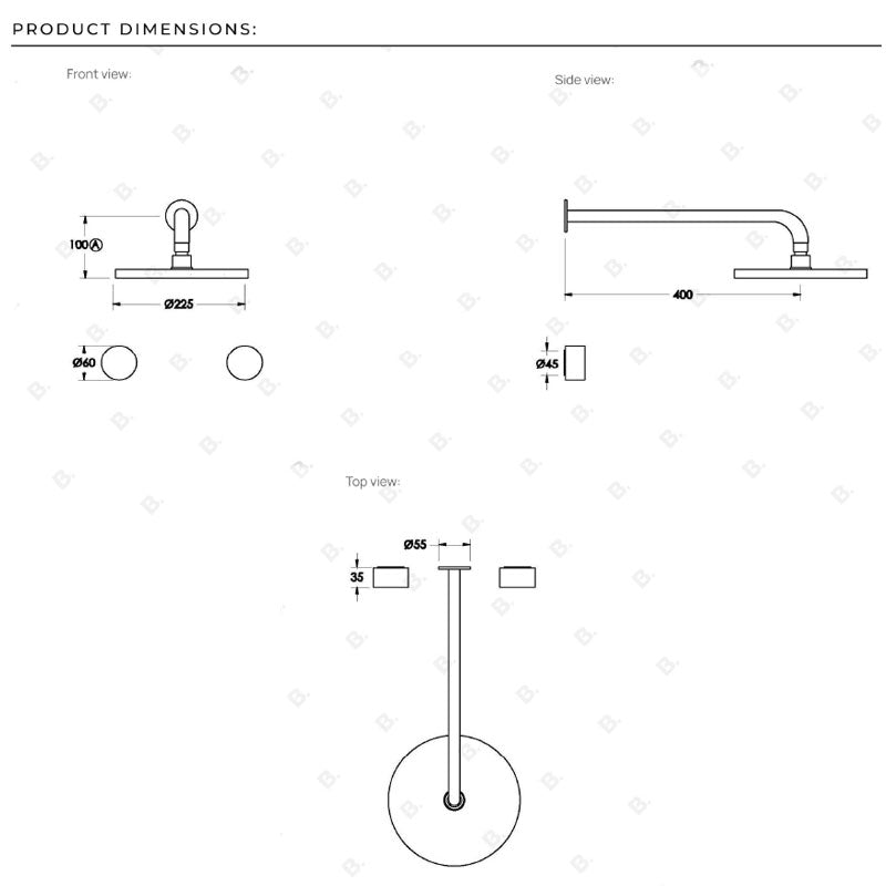Brodware Halo Marble Shower Set with 225mm Rose Specification
