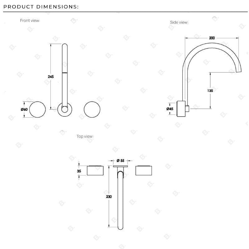 Brodware Halo Marble Wall Set with Swivel Spout Specifications