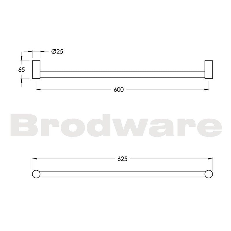 Brodware City Stik Single Towel Rail 600mm Specification