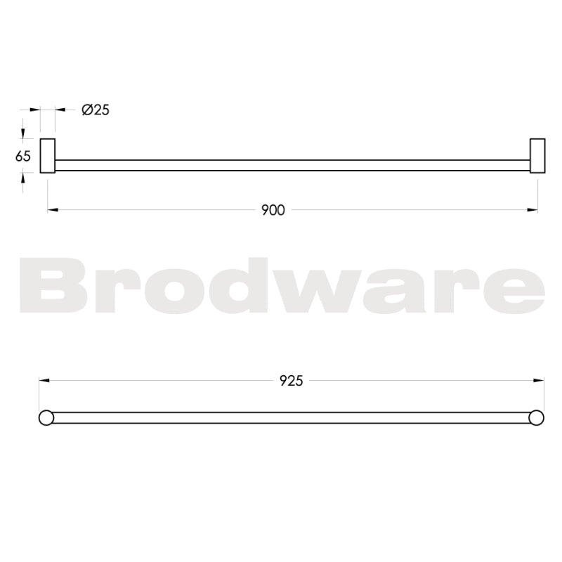 Brodware City Stik Single Towel Rail 900mm - Durobrite Chrome - Specification