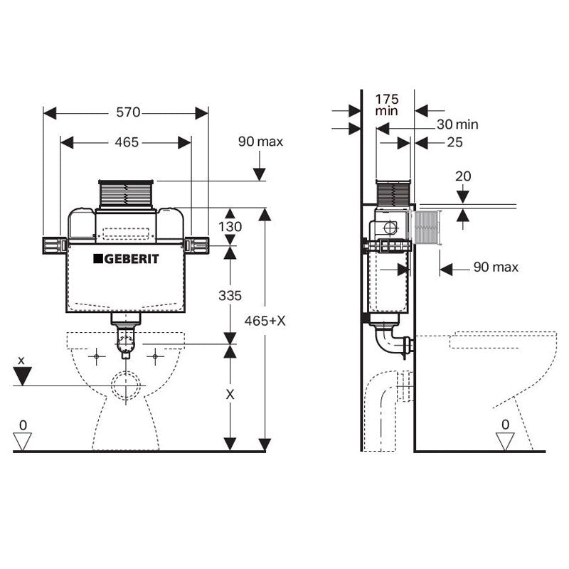 Kappa Under Counter for Back to Wall/Floor Standing Pans Specification
