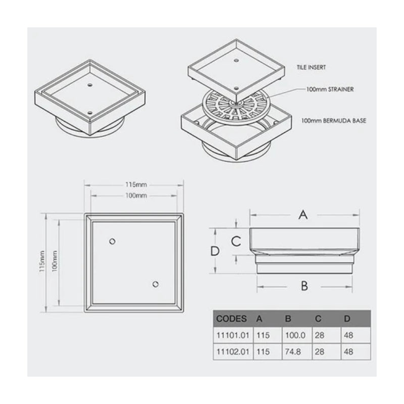 Bounty Brassware Bermuda Standard Floor Waste Tile Insert - Specification