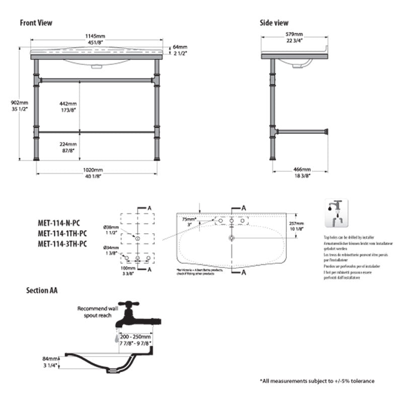 Victoria + Albert Metallo 114 Basin specifications