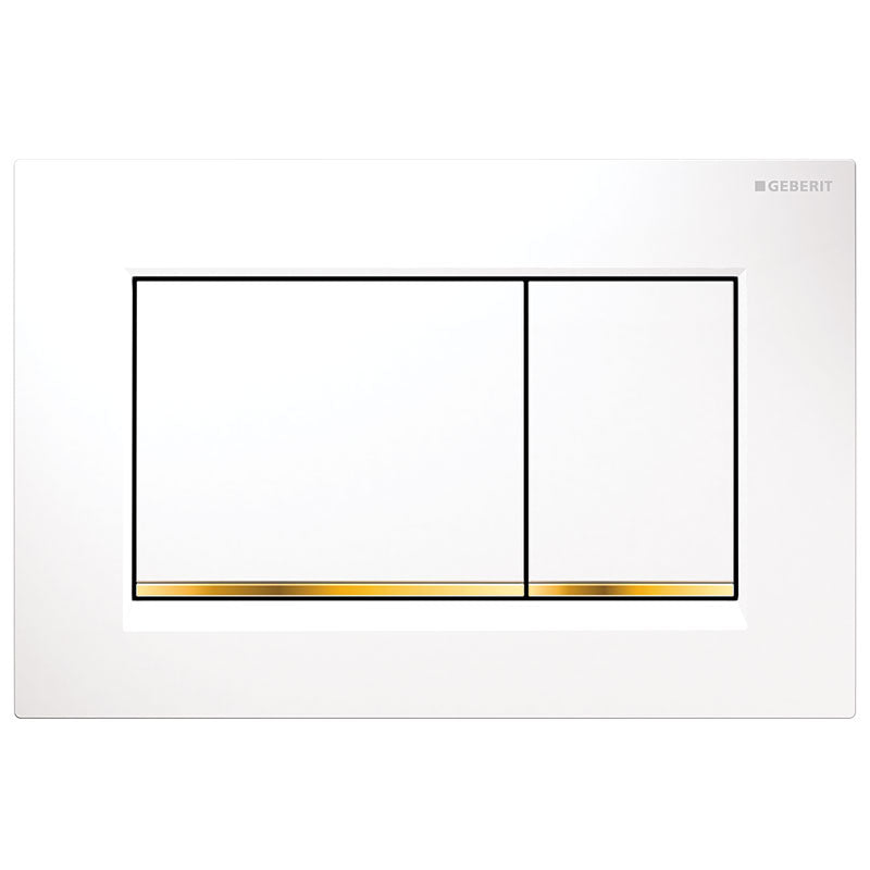 Geberit Sigma 30 Flush Plate - White with Gold Trim - 115.883.KK.1
