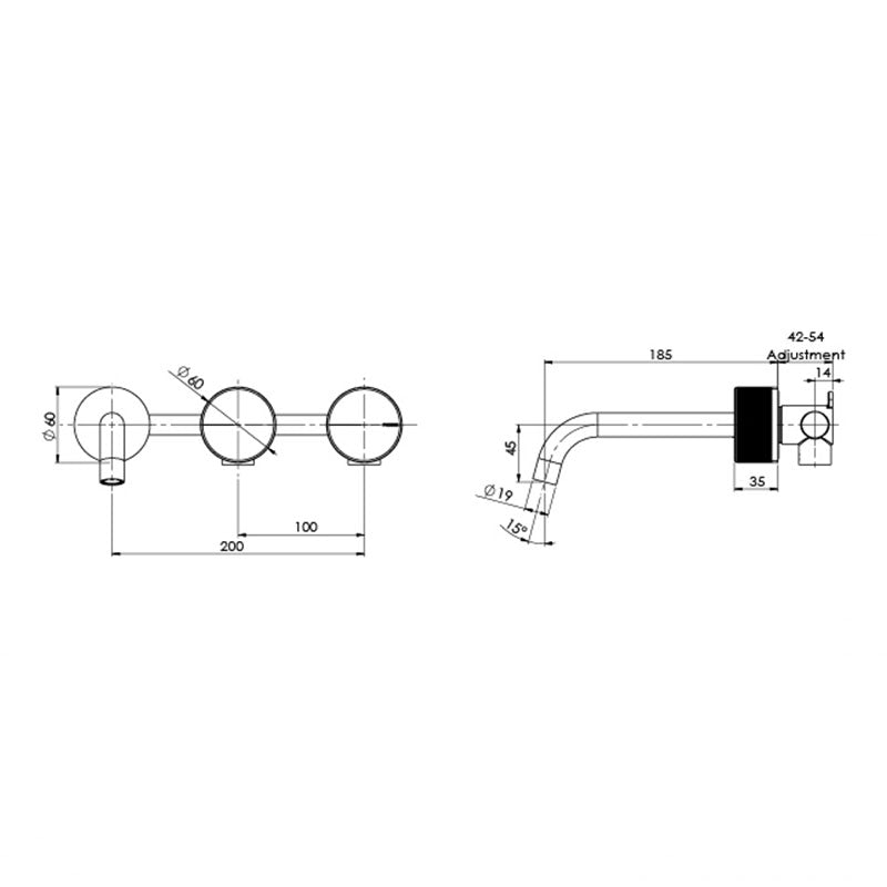 Phoenix Axia Wall Basin / Bath Curved Outlet Hostess Set 180mm - Brushed Nickel Specification