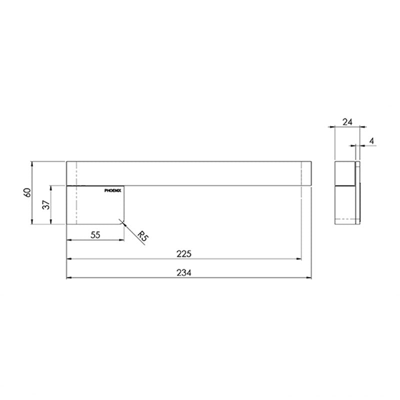 Phoenix Designer Swivel Bath Outlet 230mm Squareline Specification