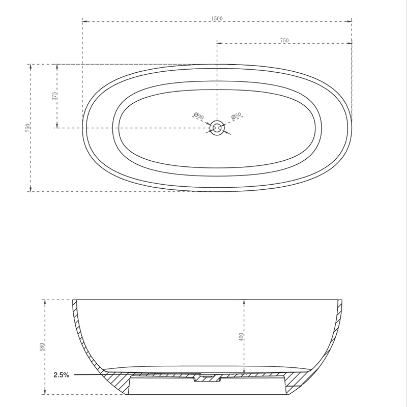 Cassa Design Wow 1500mm Translucency Resin Stone Freestanding Bath No Overflow - Faint Pink