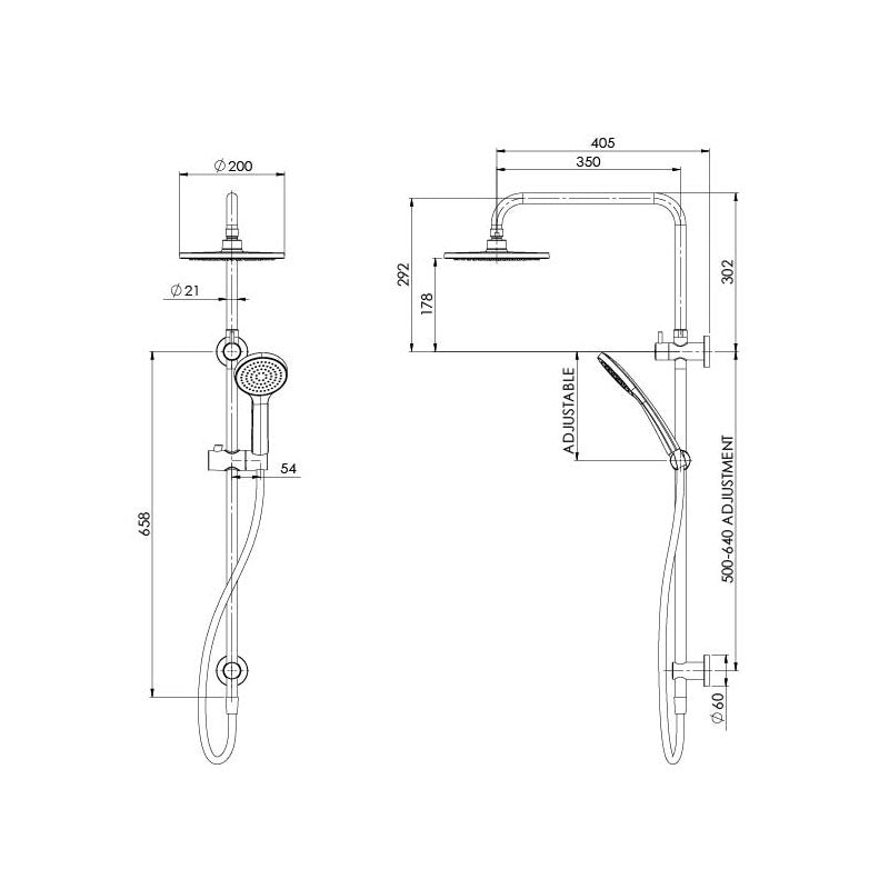 Phoenix Tapware Pina Twin Shower - Matte Black Specification