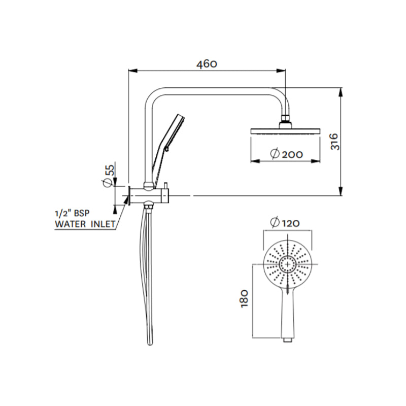 Methven KROME Short Twin Shower System - Chrome