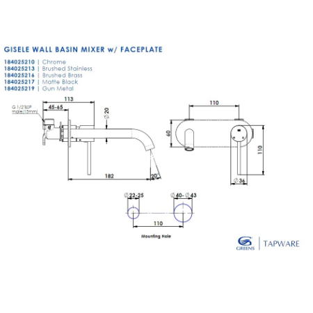Greens Reason Wall Basin Mixer - Brushed Brass - 184025216