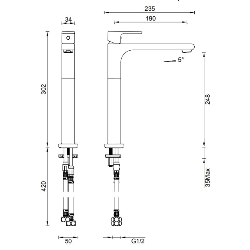 Gareth Ashton Park Avenue Hi Basin Mixer - GunMetal  Spec