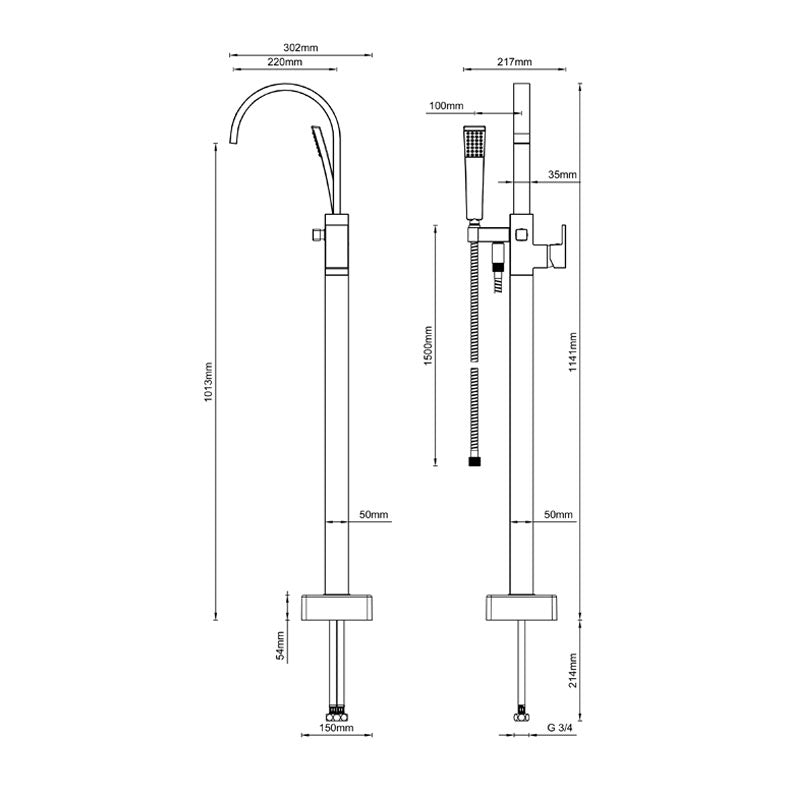 Gareth Ashton Park Avenue Floor Mounted Bath Filler w/ Hand Shower Specification