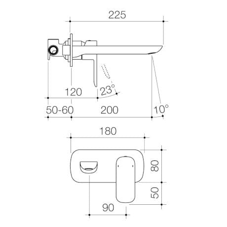 Caroma Contura Wall Basin/Bath Mixer - Black specifications