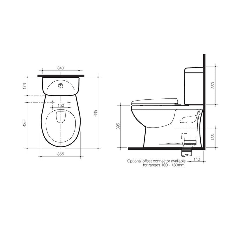 Caroma Tempo Connector Toilet Suite S-Trap
