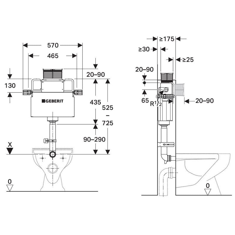 Kappa Mid-Level Cistern with Adjustable Flush Pipe for Back to Wall Pans Specification