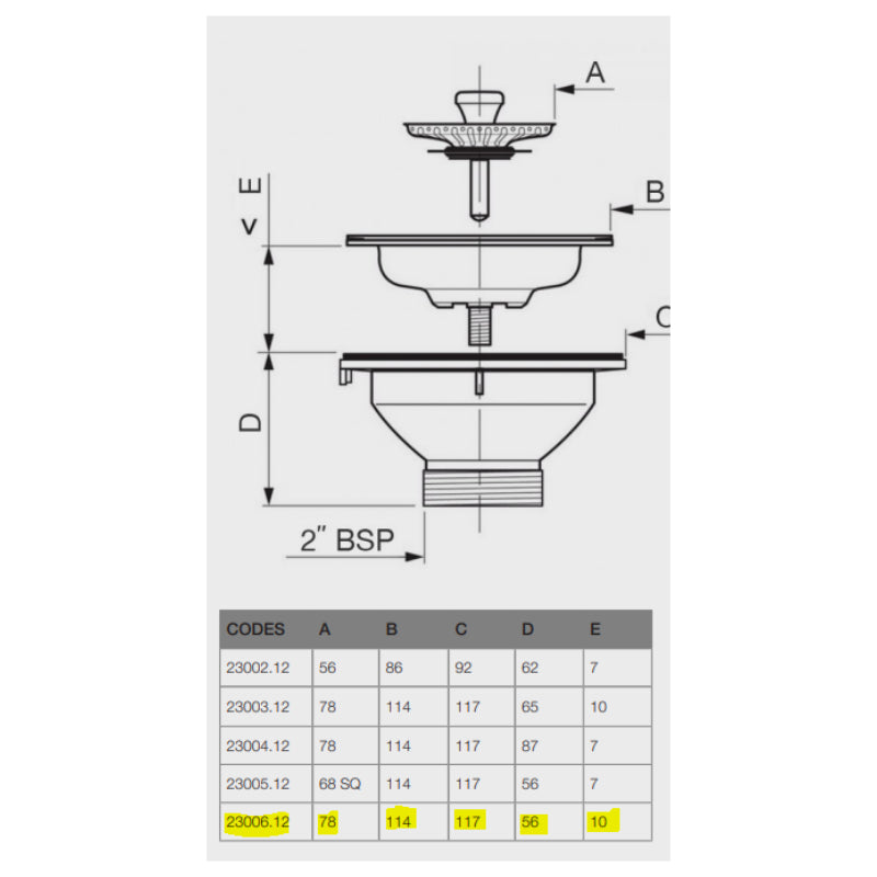 Bounty Brassware Plug & Waste Basket Waste 90x50 - Specification