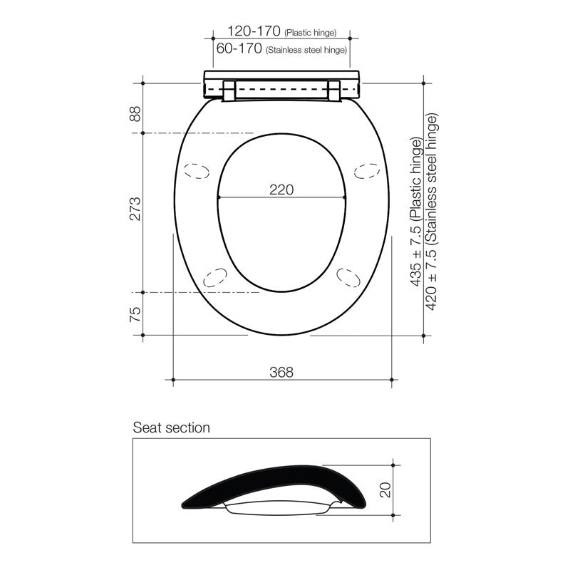 Caroma Ivory Caravelle Standard Hinge Toilet Seat Specification