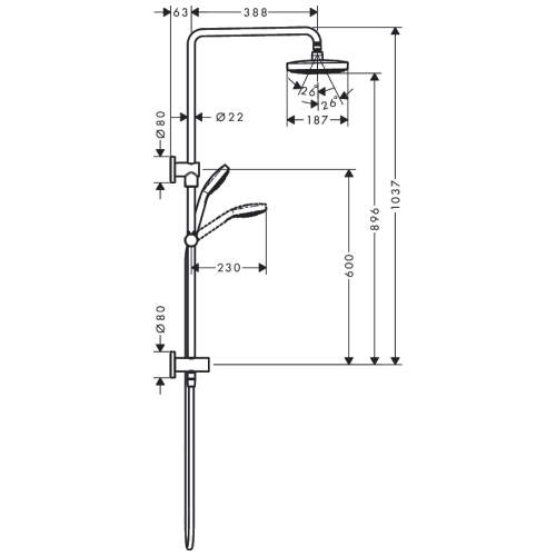 Hansgrohe Croma Select E Showerpipe 180 2jet EcoSmart - Brushed Nickel