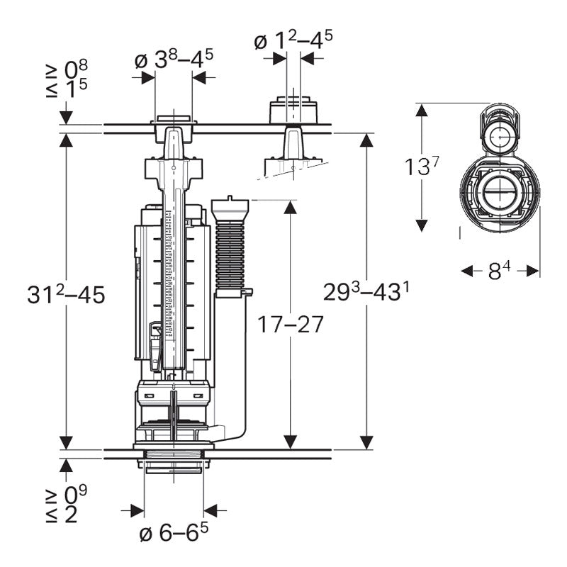 Geberit Typ290 Dual flush outlet valve for close coupled cisterns Specification
 