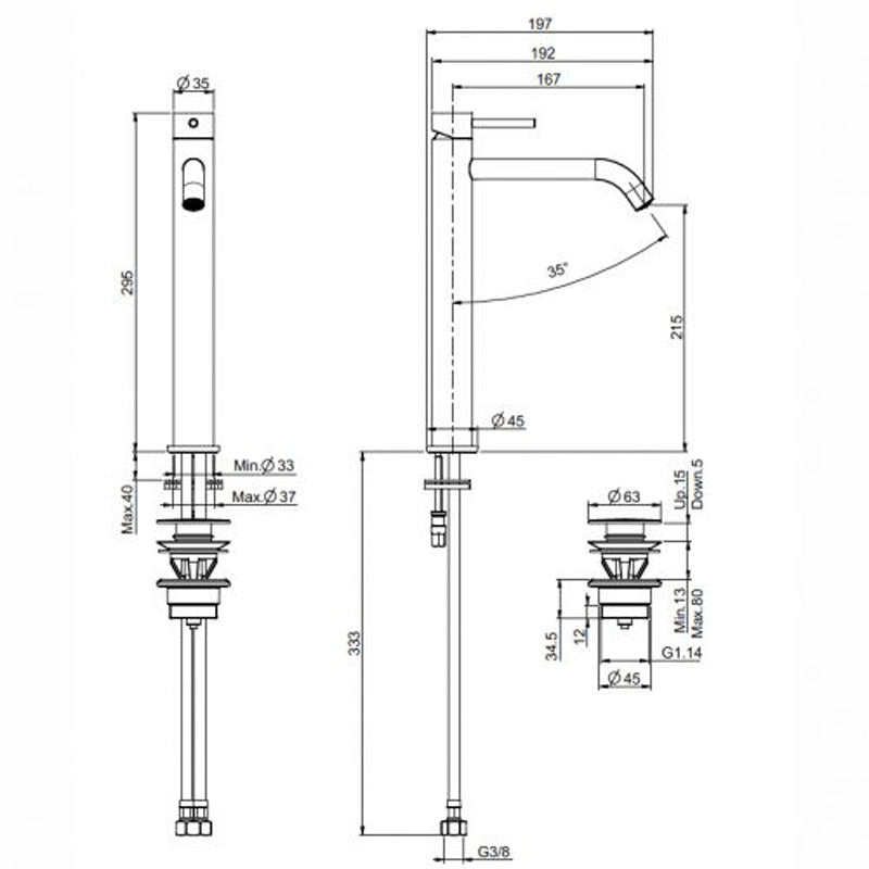 Fima Spillo Up Basin Mixer 295mm specifications