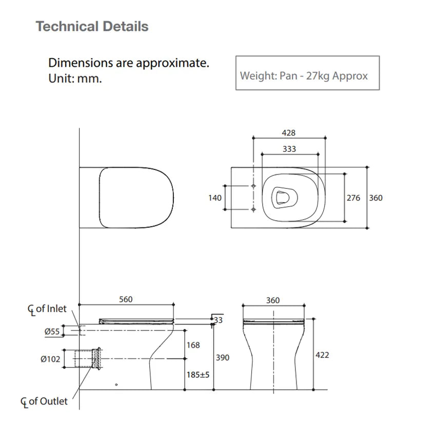 Kohler ModernLife Wall Faced Toilet with Slim Seat - Back Entry / P Trap - 78463A-0