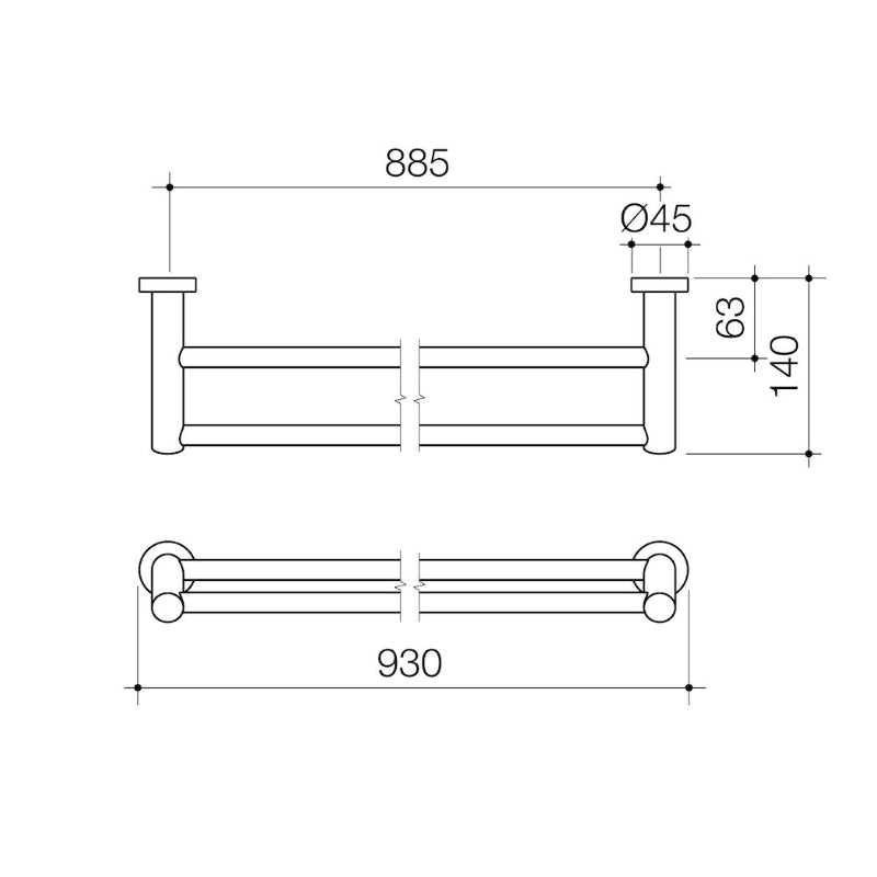 Caroma Cosmo Metal Double Towel Rail 930mm