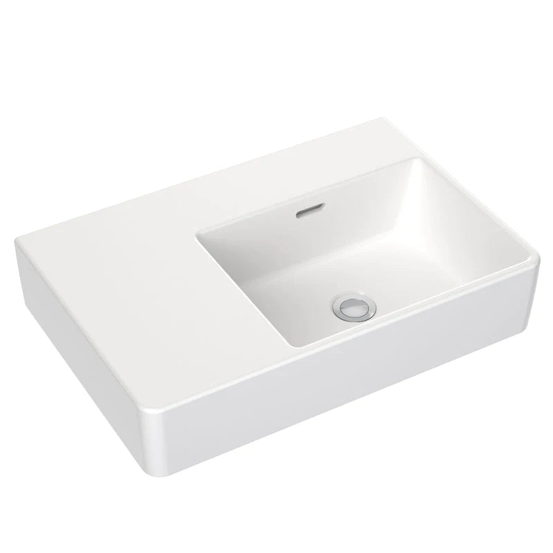 CLARK Square Wall Basin Left Hand Shelf 600mm - No Tap Hole - Gloss White - CL40009.W0LH