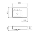 CLARK Square Wall Basin Right Hand Shelf 600mm Specification
