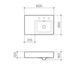 CLARK Square Wall Basin Left Hand Shelf 600mm Specification