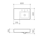 CLARK Square Wall Basin Left Hand Shelf 600mm Specification