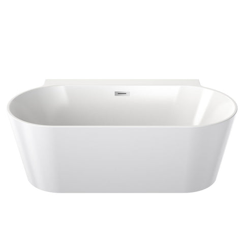 Clark 1600mm Acrylic Round Back To Wall Freestanding Bath With Overflow - Gloss White
