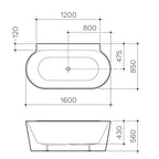Clark Round Back to Wall Freestanding Bath 1600mm Specification