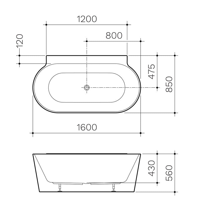 Clark Round Back to Wall Freestanding Bath 1600mm Specification