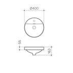 Clark Round Inset Basin with Tap Landing 400mm (1 Tap Hole) Specification
